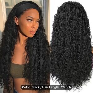 Long Black Wavy Headband Wig with Natural Waves